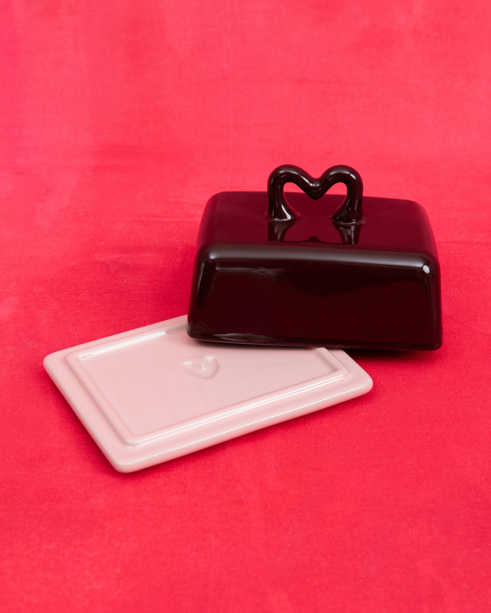 Seia - Butter dish Heart burgundy pink