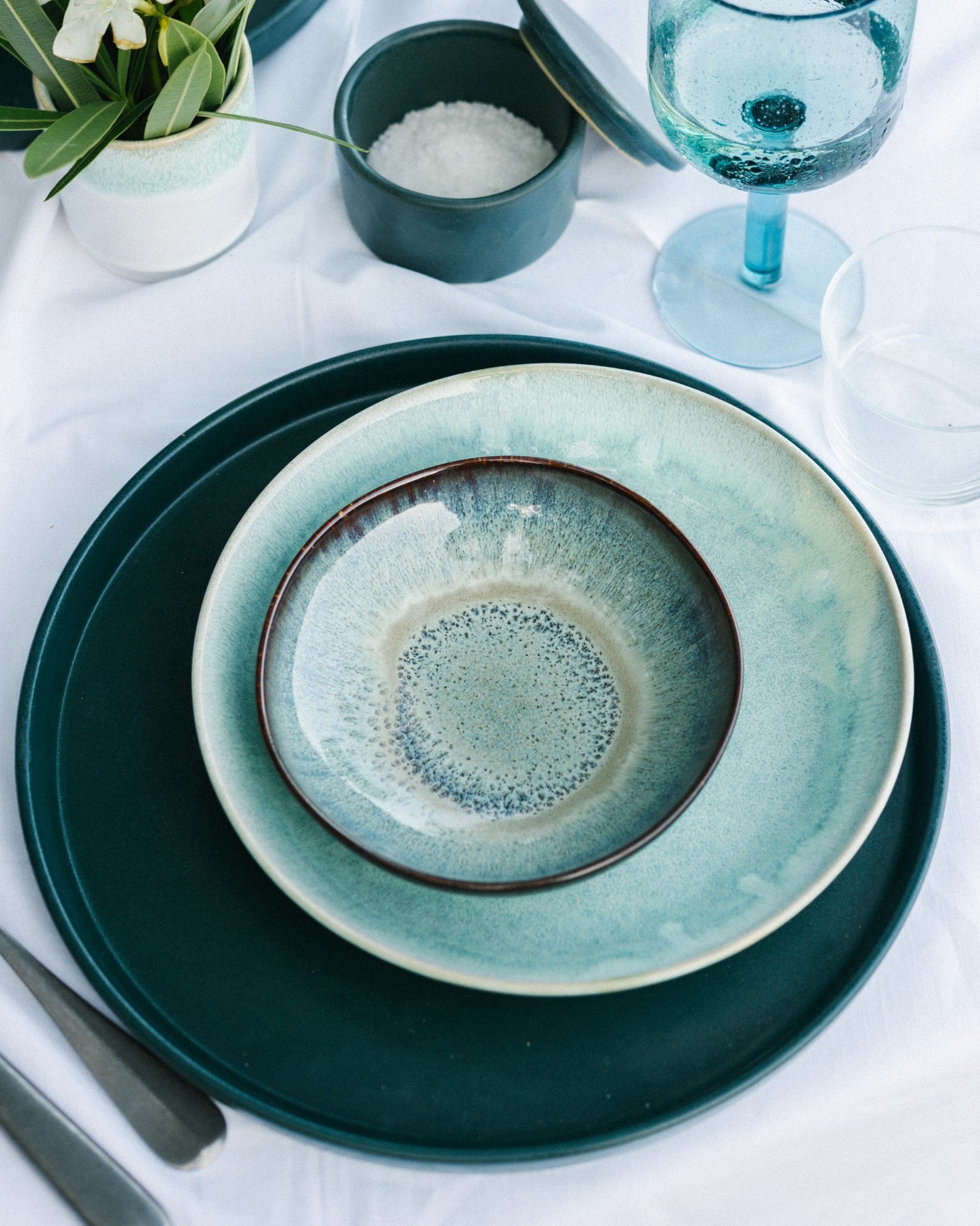 Set de vaisselle classique Ocean Vibes vert-bleu menthe 16 pièces