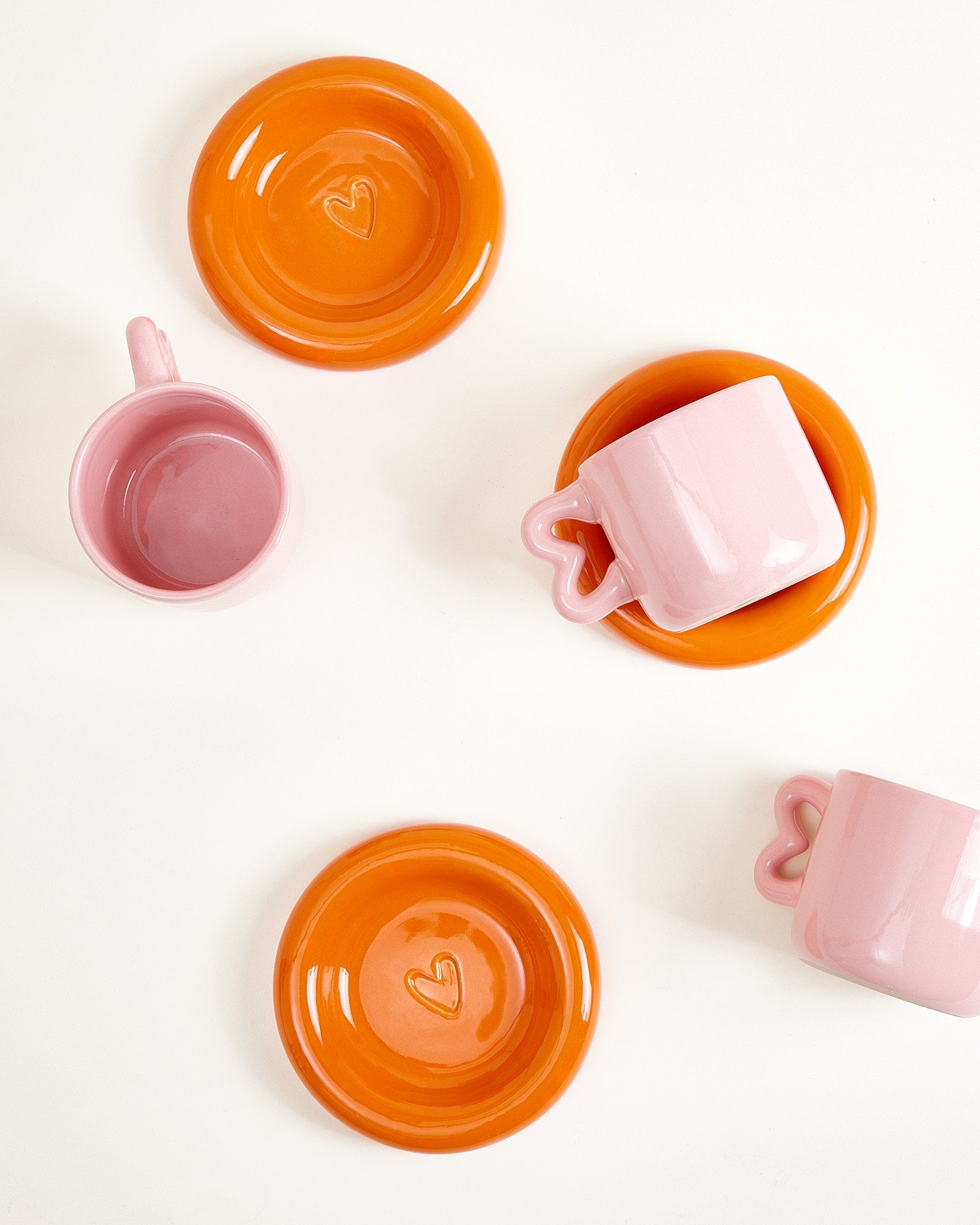Seia Tasse klein & Untertasse klein Herz orange rosa
