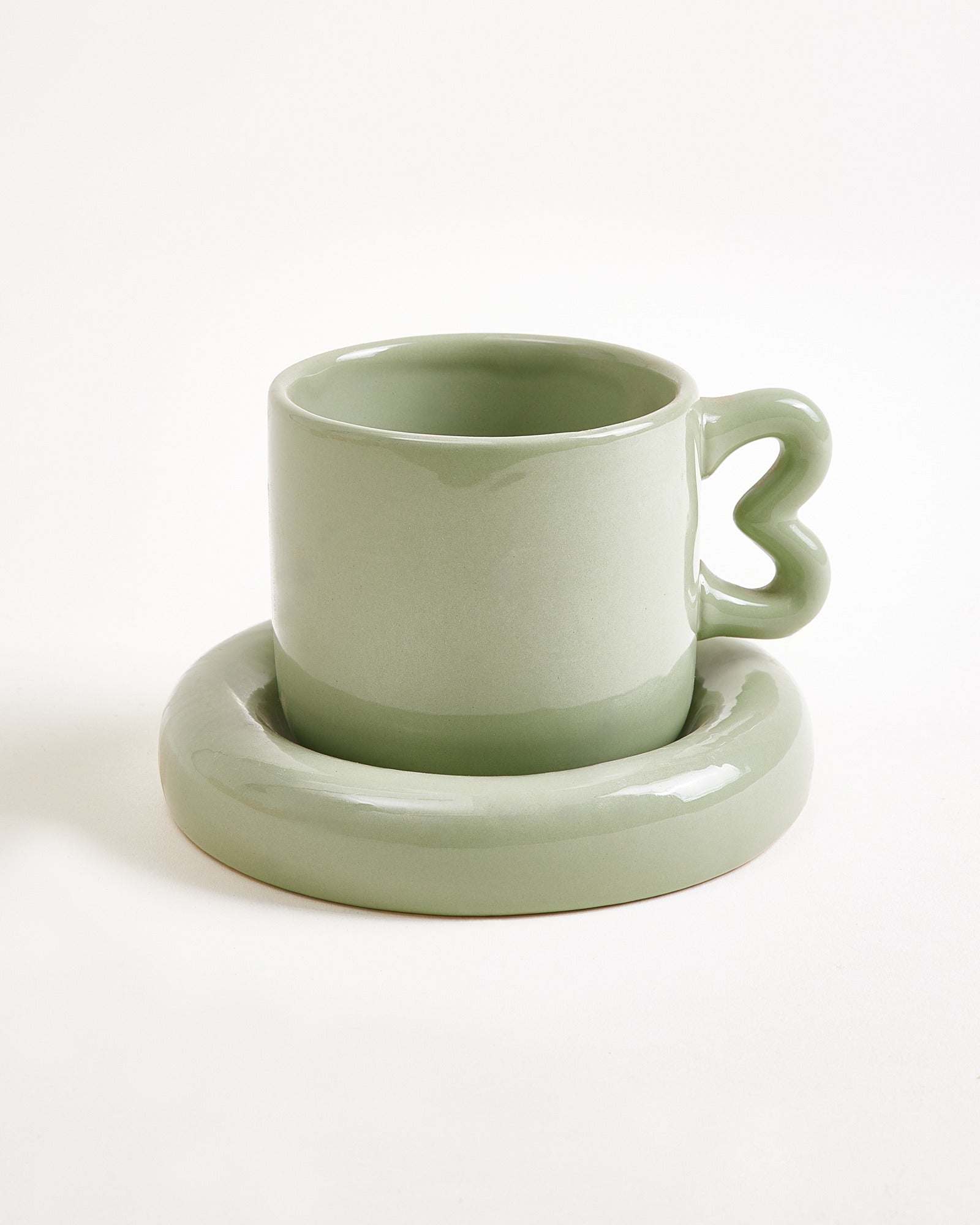 Seia - Petite tasse et petite soucoupe Cœur vert sauge
