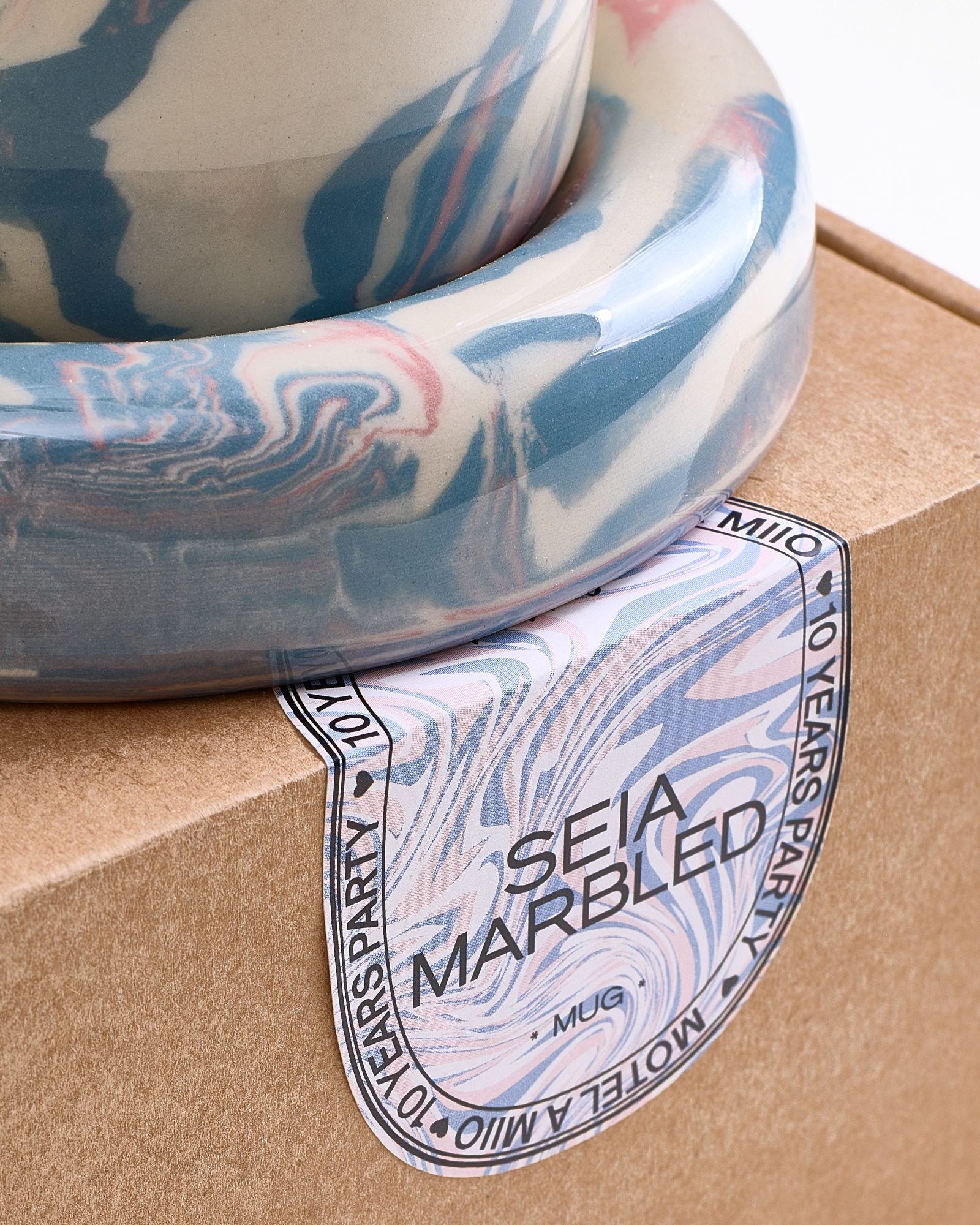 Seia Becher & Untertasse marbled blau weiß