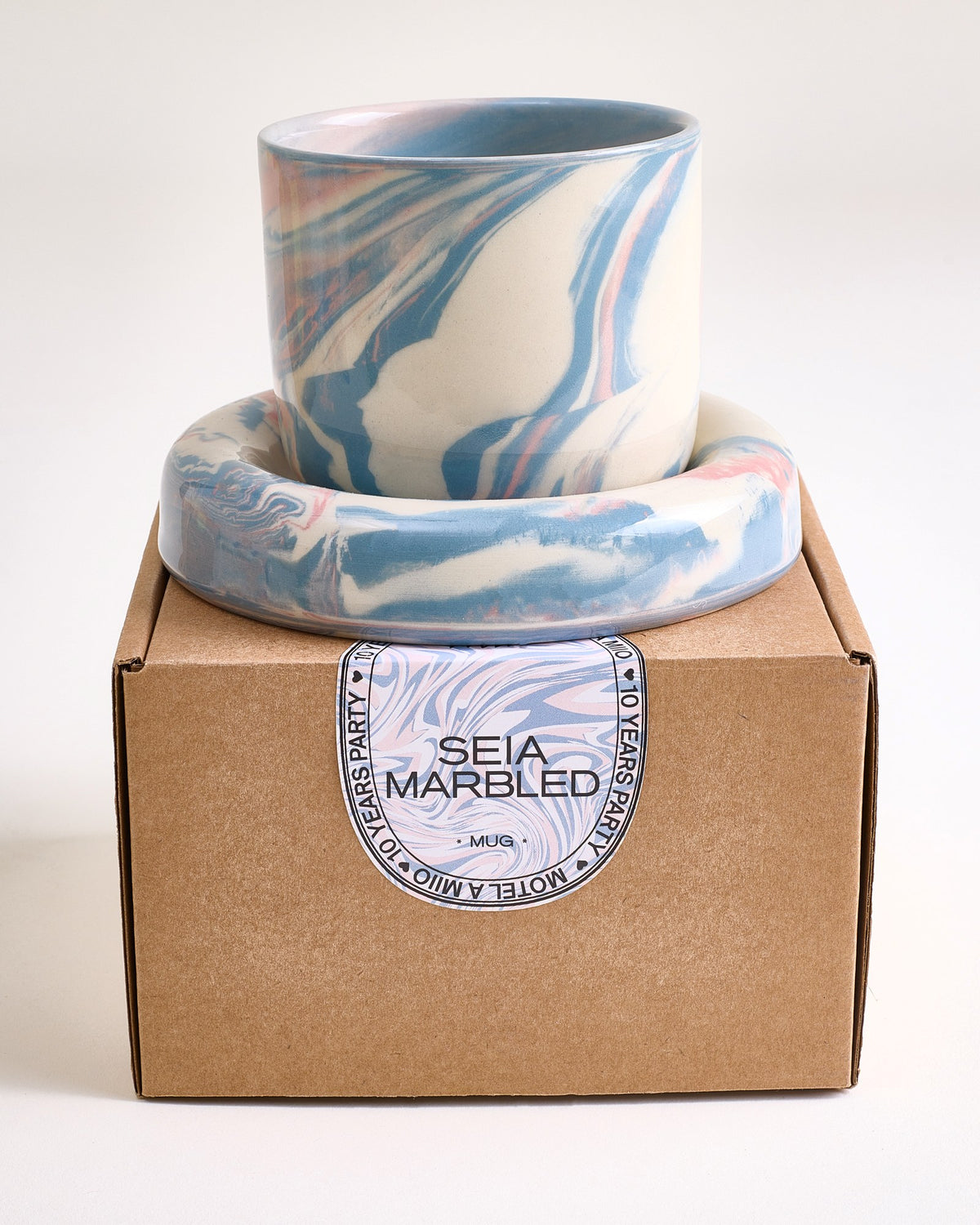 Seia Cup & Saucer, Marbled Blue and White