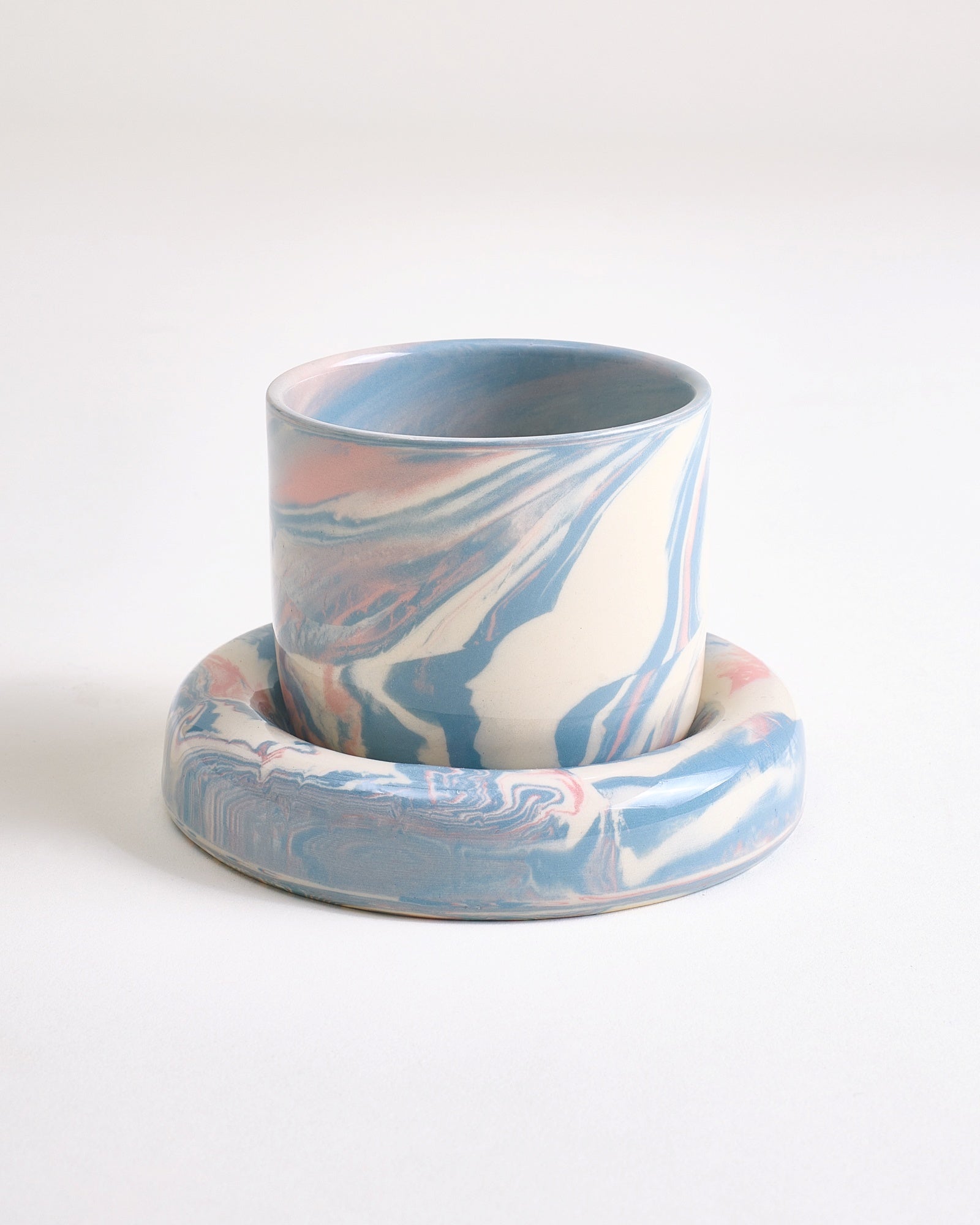 Seia Becher & Untertasse marbled blau weiß