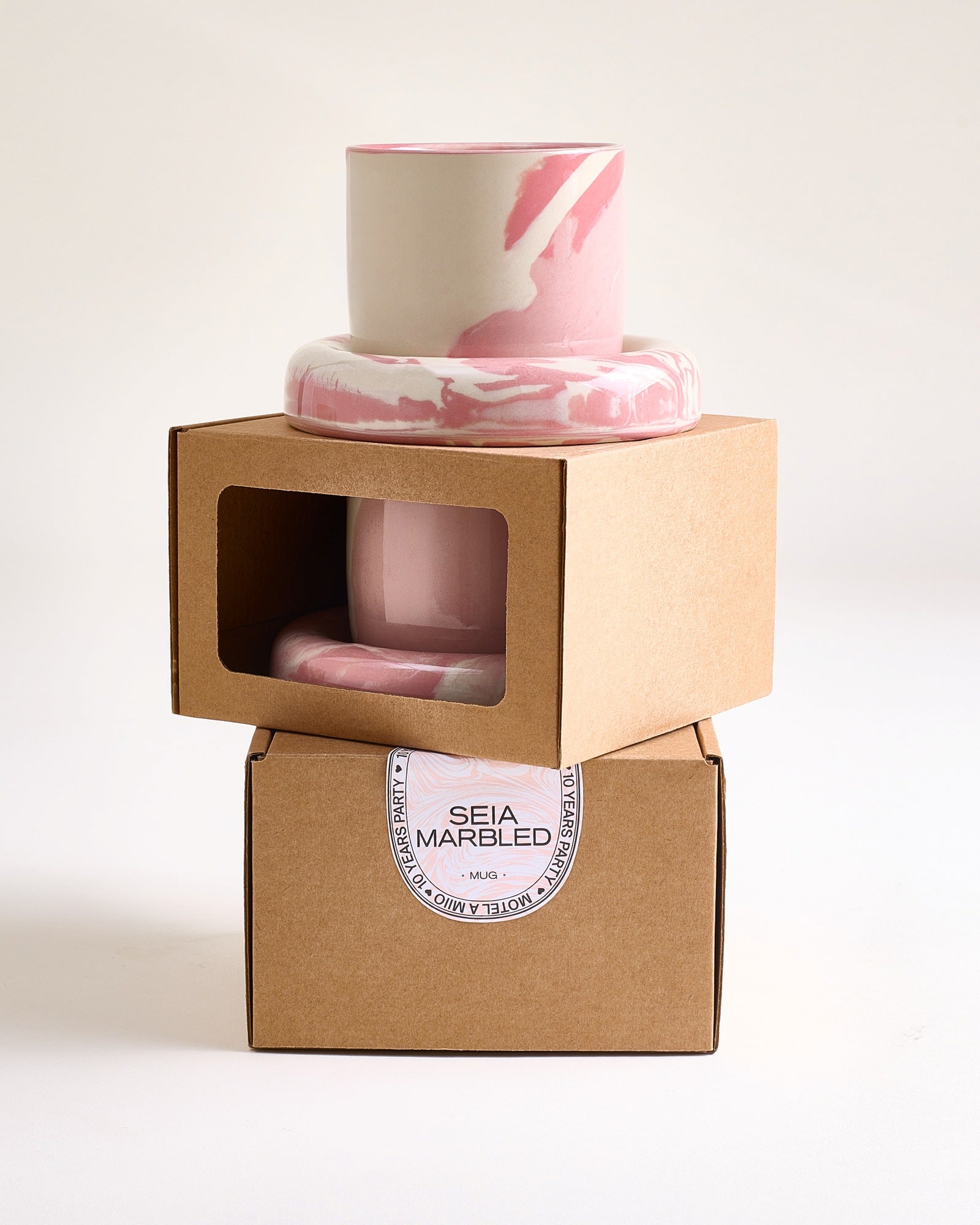Seia Becher & Untertasse marbled rosa weiß