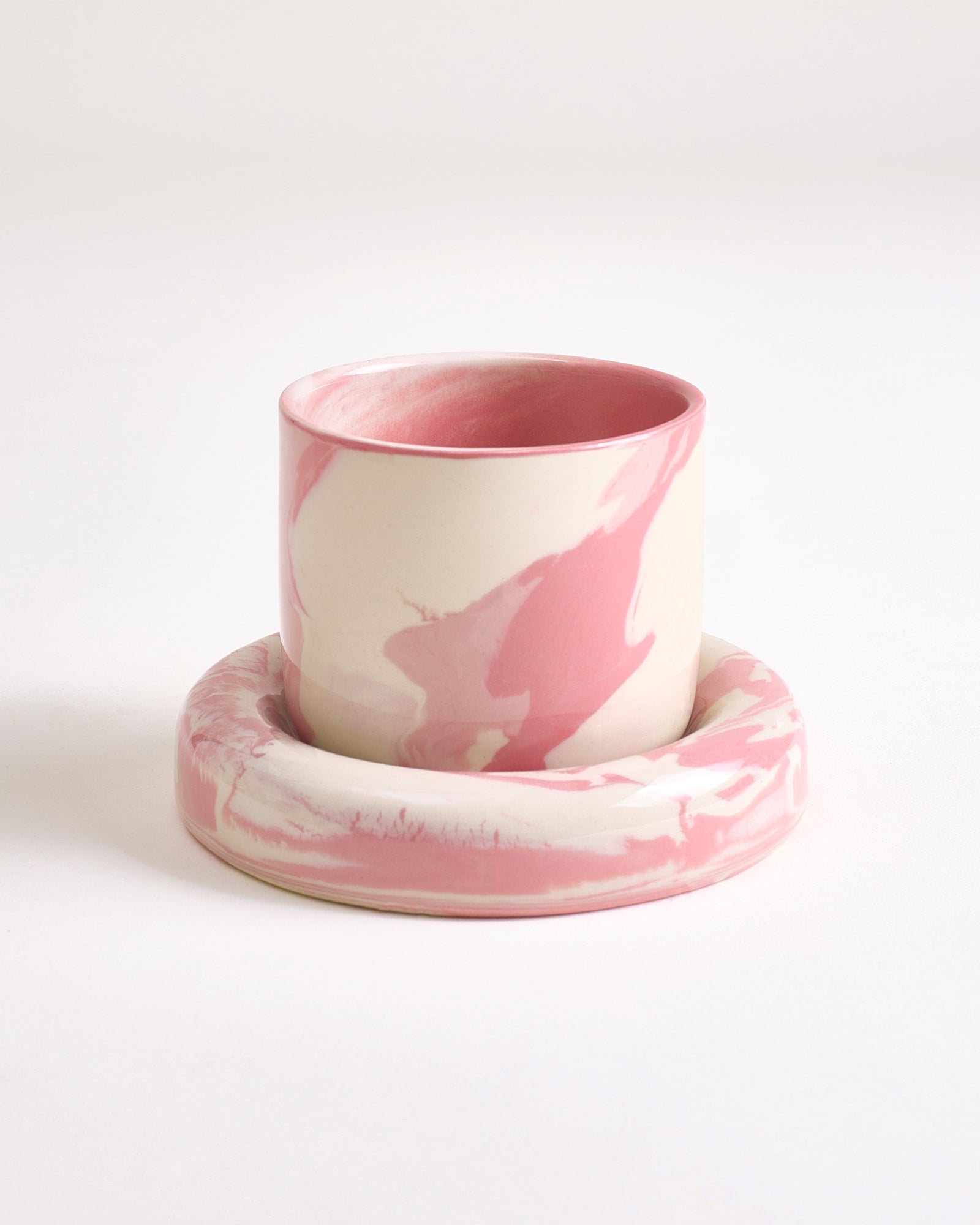 Seia Becher & Untertasse marbled rosa weiß
