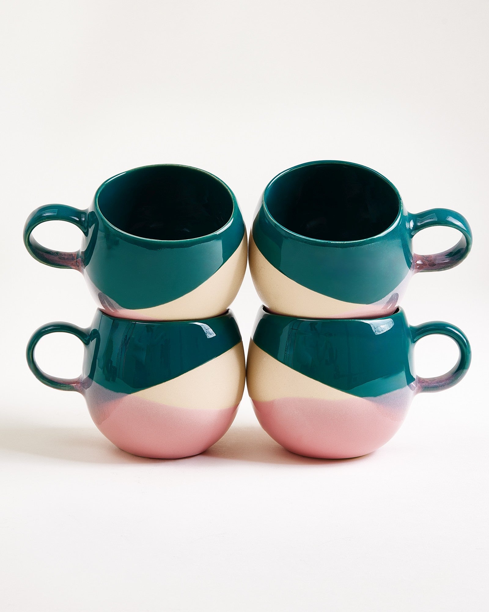 Bica Tasse groß dunkelgrün sand rosa 4er-Set