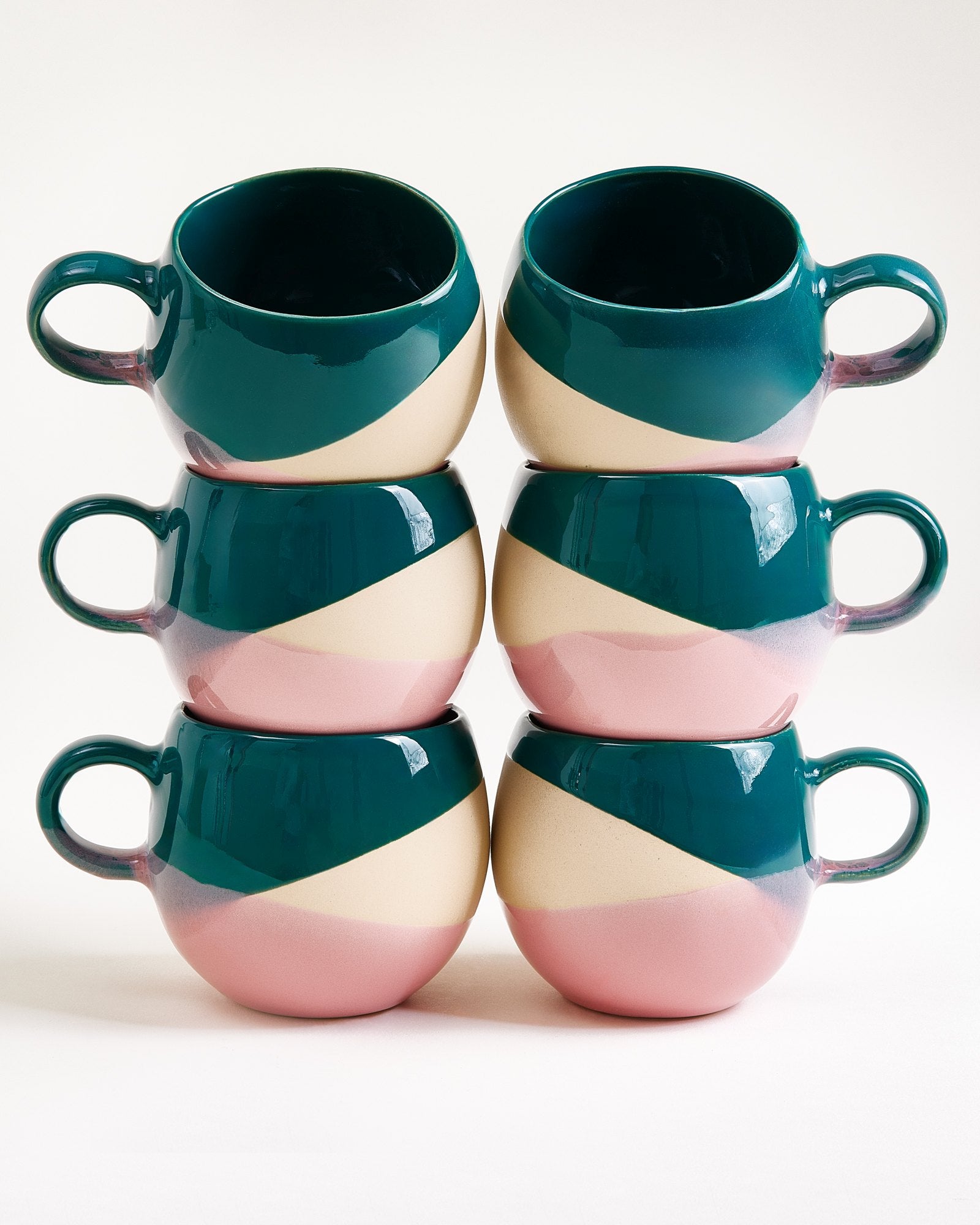Bica Tasse groß dunkelgrün sand rosa 6er-Set