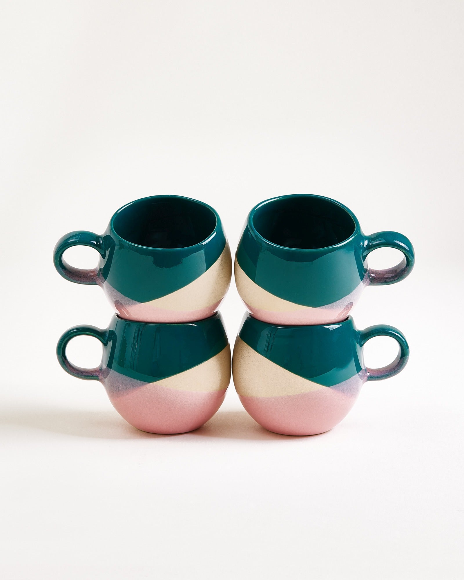 Bica set van 4 kopjes klein donkergroen roze crème