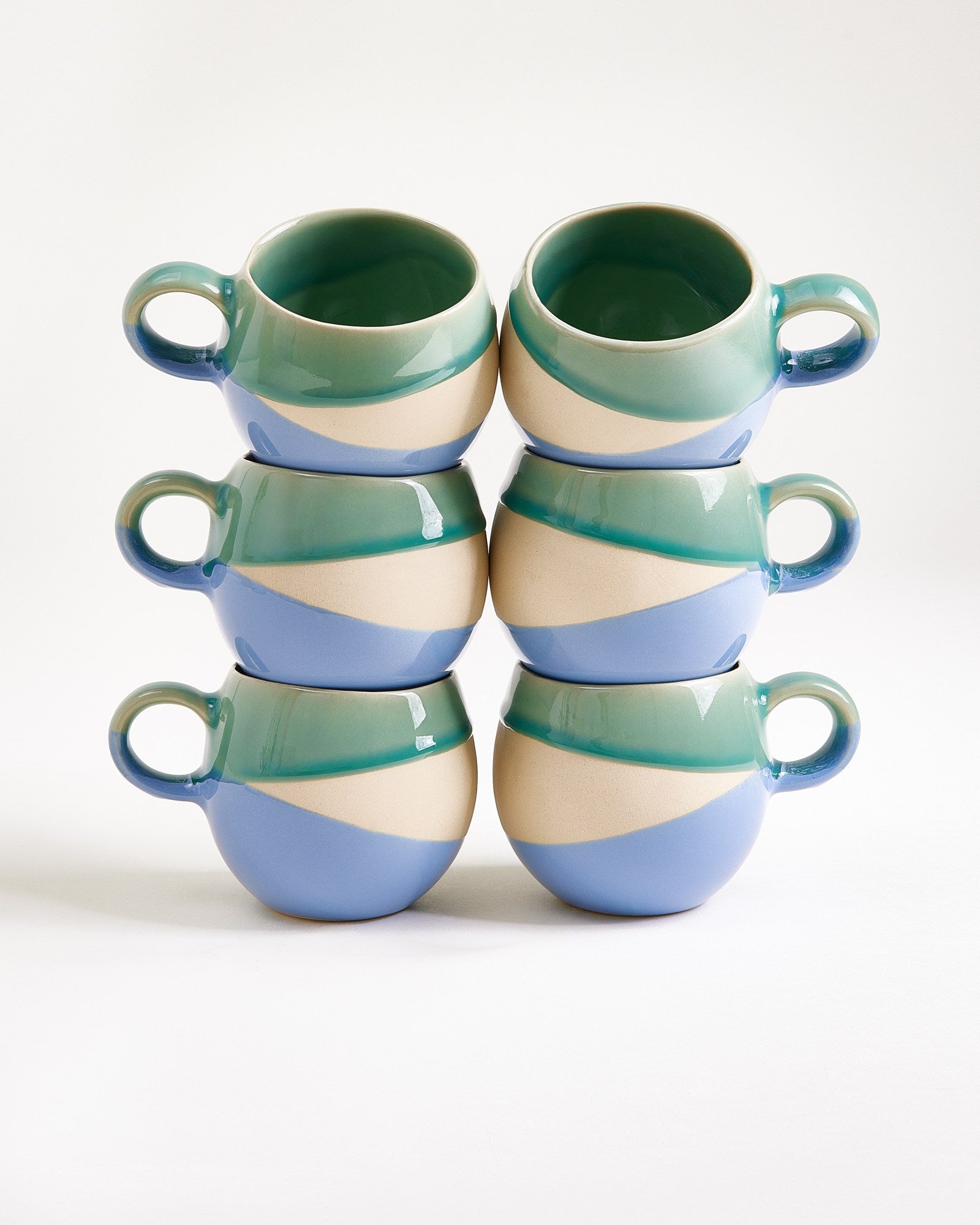 Bica - Set of 6 Mugs small light green blue cream