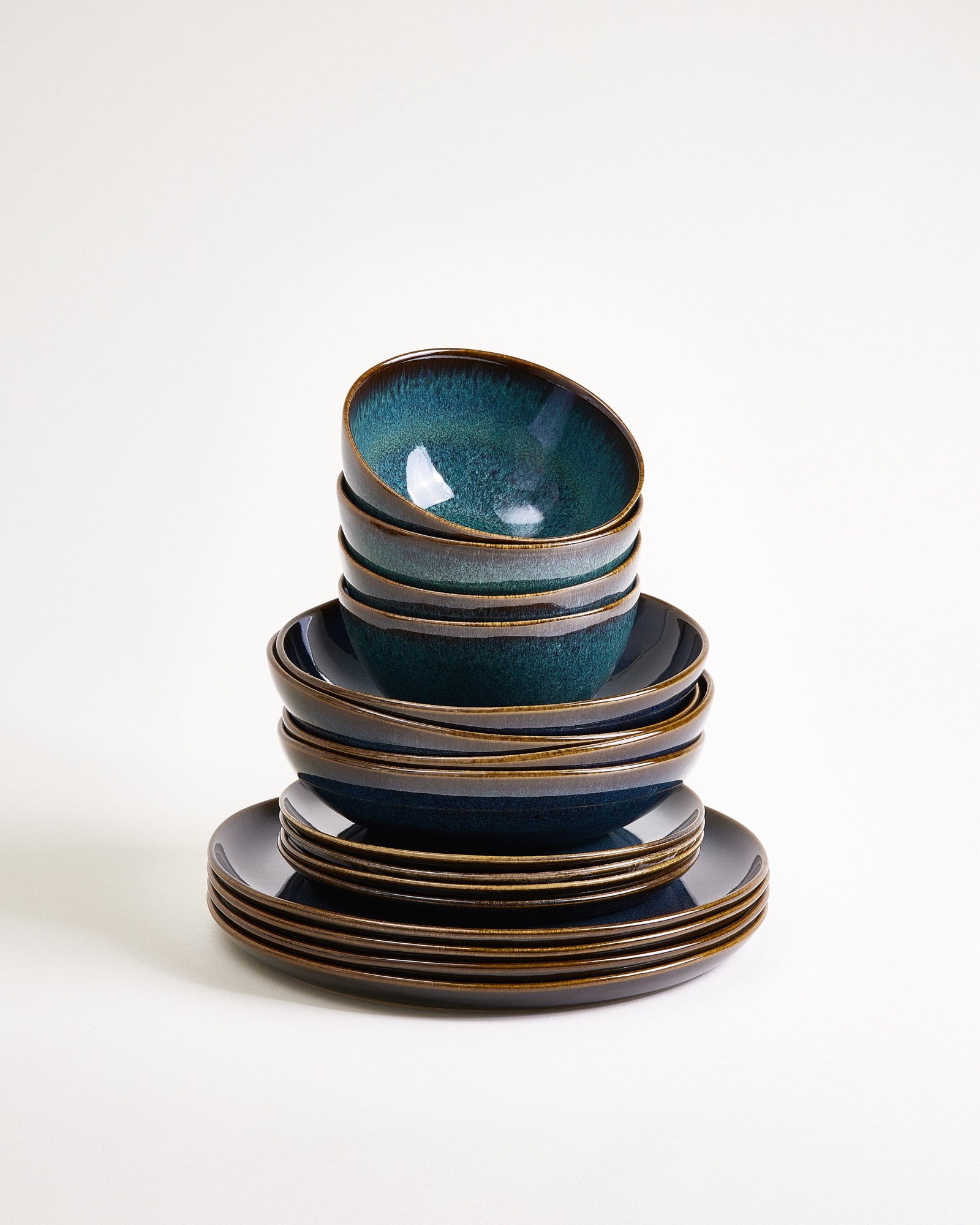 Melides - Service de vaisselle bleu océan 16 pièces