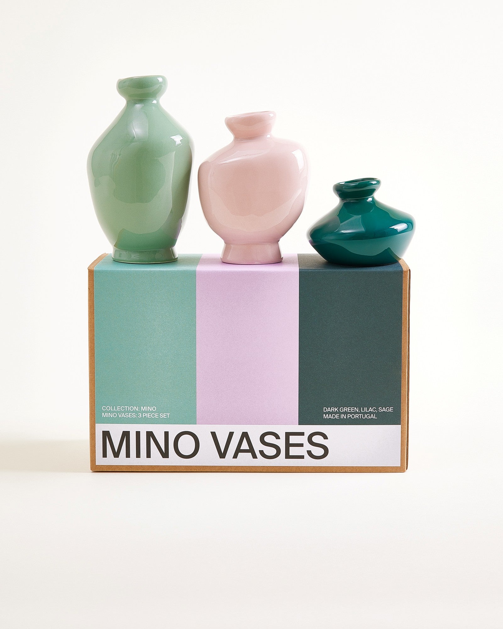 Mino - Set of 3 vases dark green purple sage