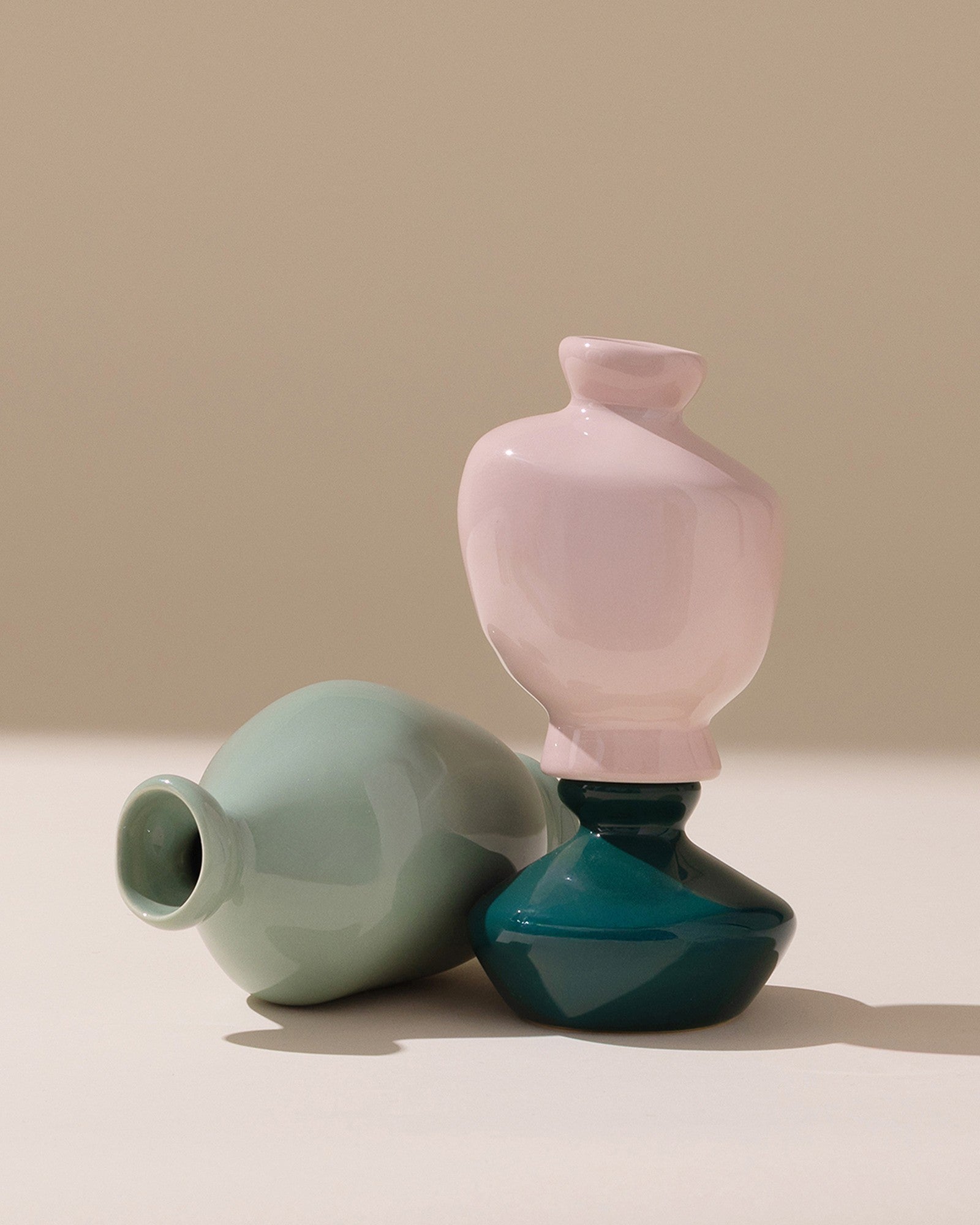 Mino - Set of 3 vases dark green purple sage