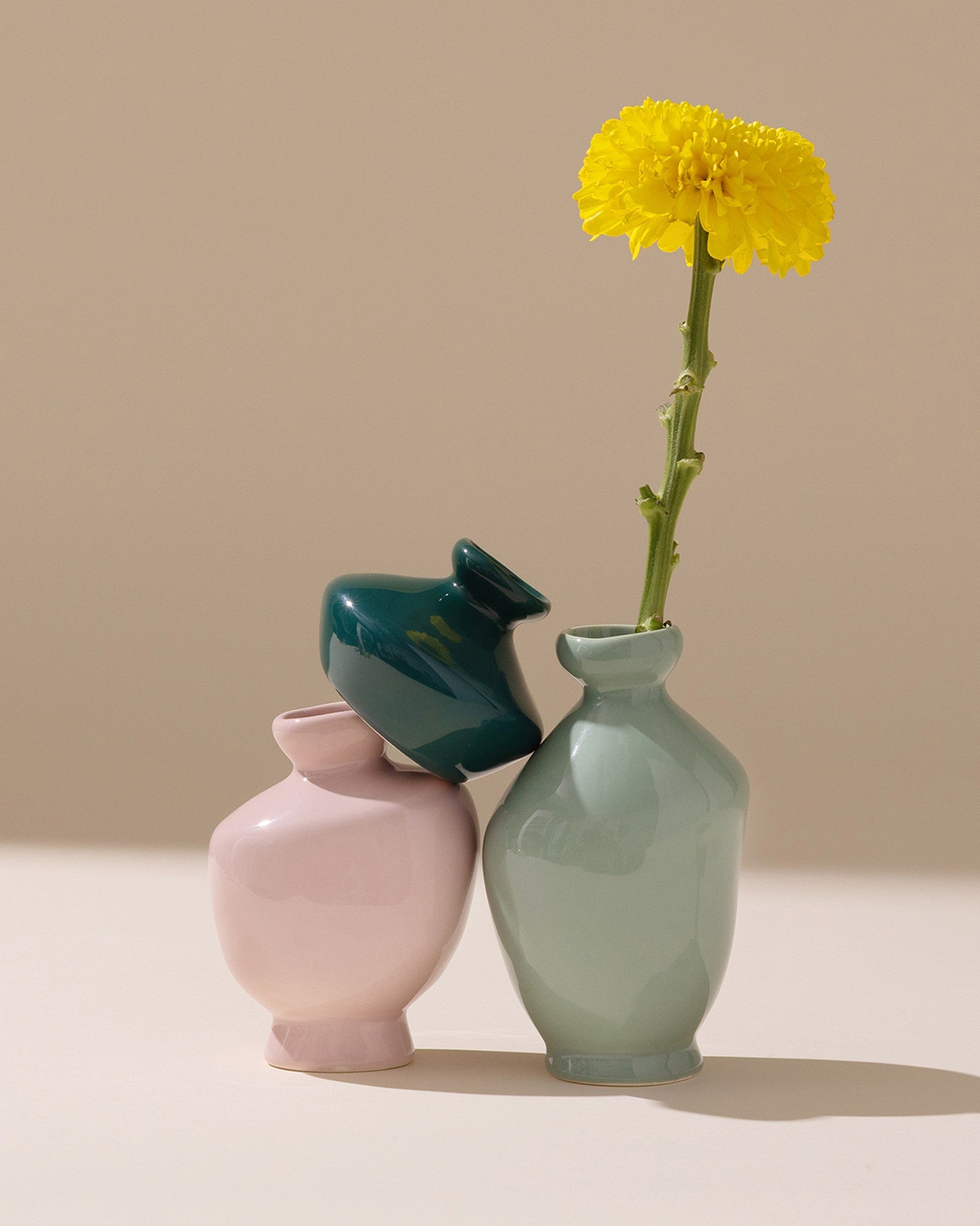 Mino - Set of 3 vases dark green purple sage