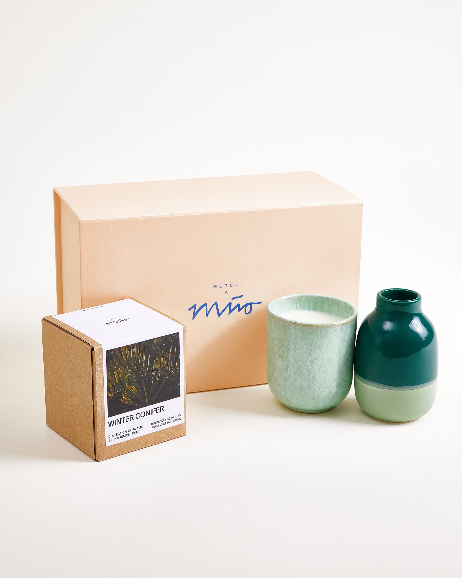 Geschenkset Nuno Copa Alto vaas S & geurkaars donkergroen mint 3-delig