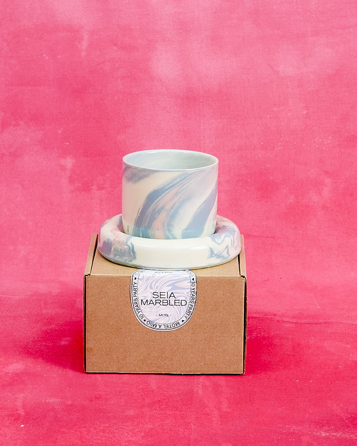 Seia Becher & Untertasse marbled blau weiß