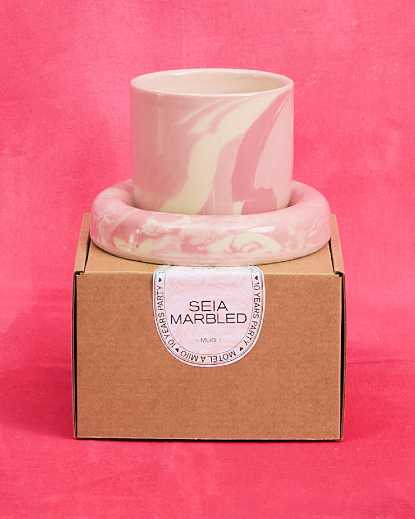 Seia Becher & Untertasse marbled rosa weiß