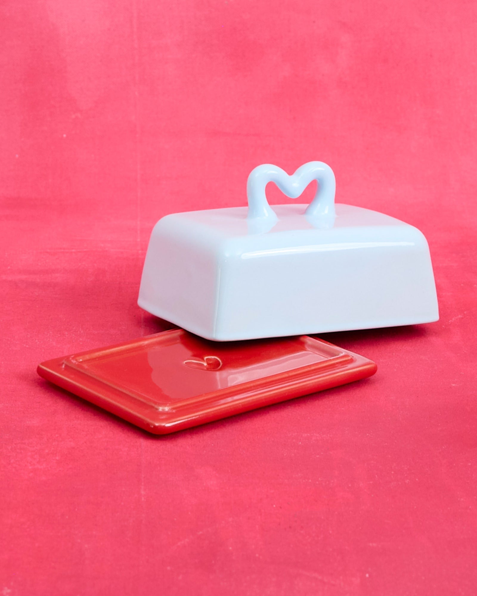 Seia Butterdose Herz hellblau rot