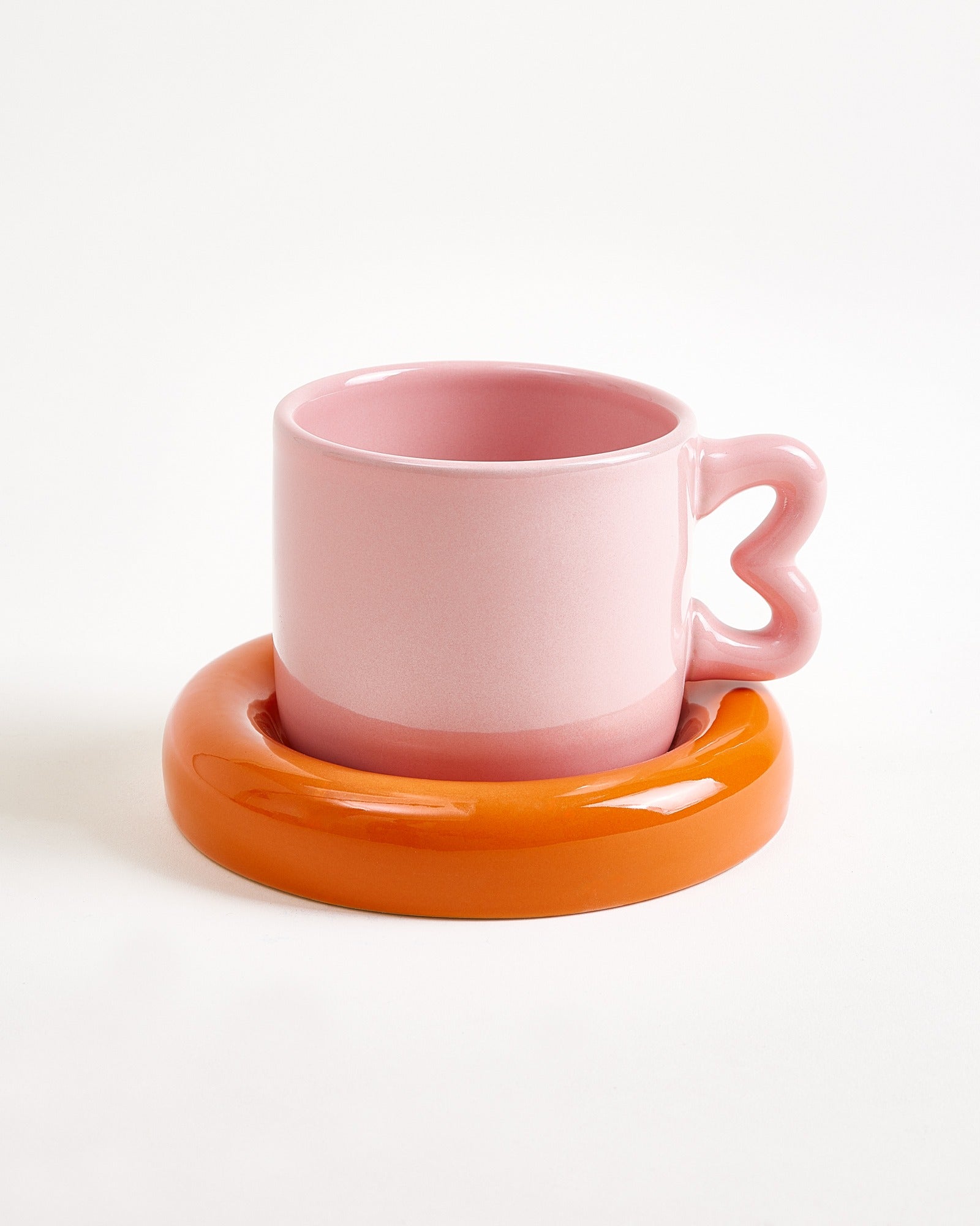 Seia kop & schotel met hart roze oranje