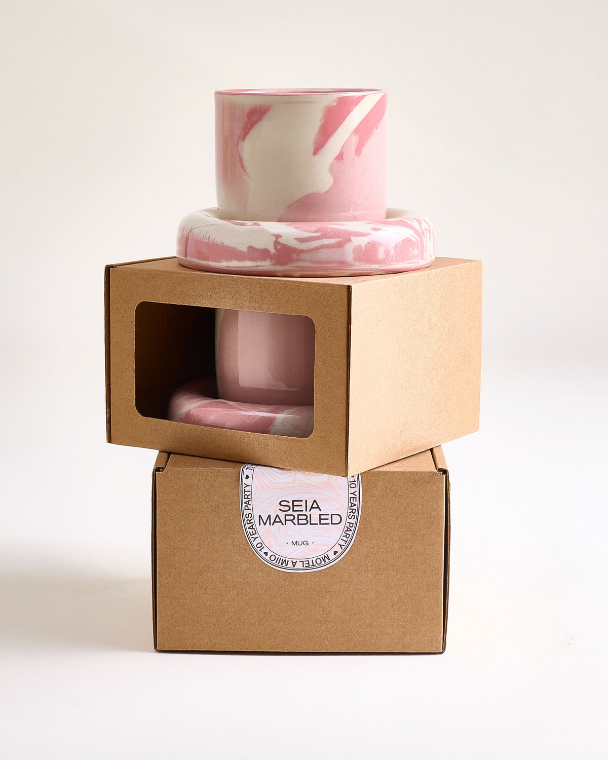 Seia Cup & Saucer, Marbled Pink and White