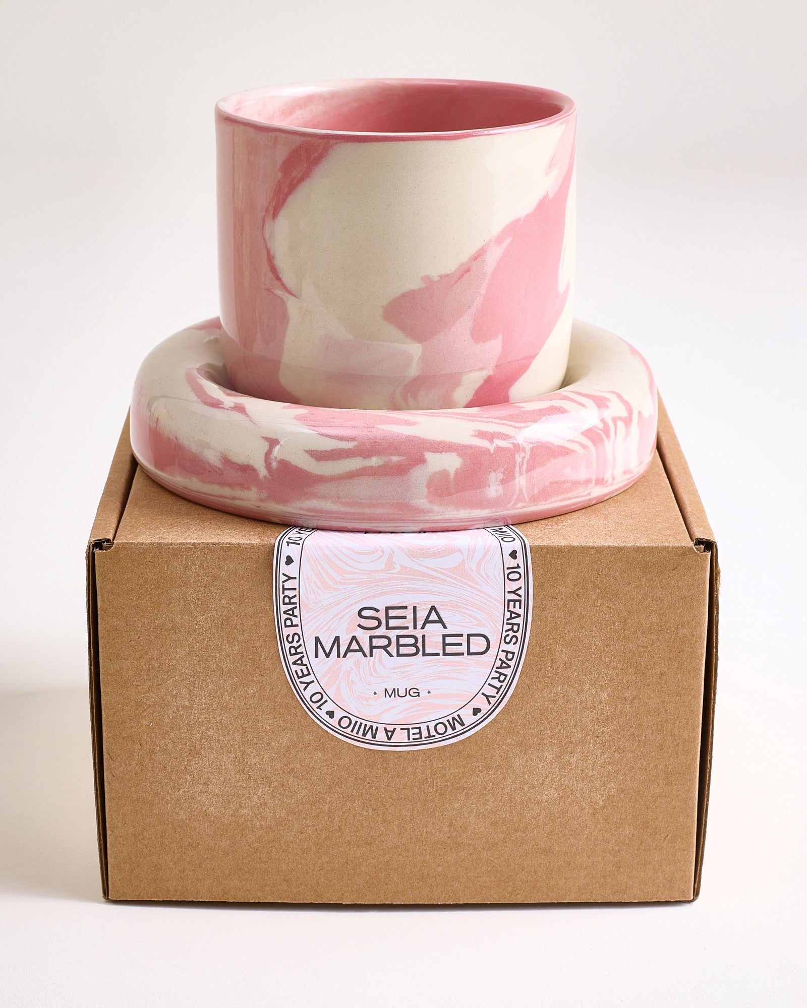 Seia Becher & Untertasse marbled rosa weiß