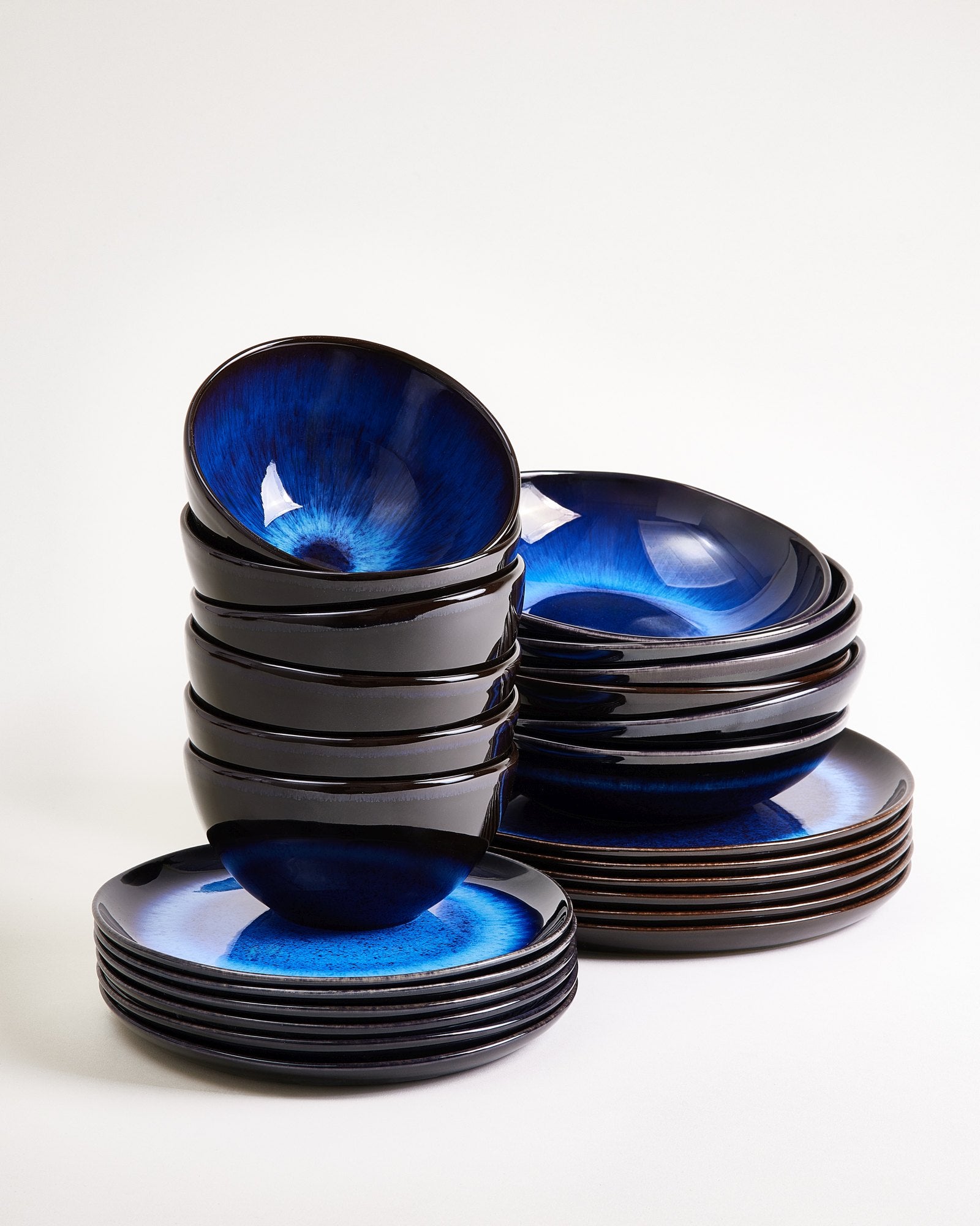 Melides - Service de vaisselle bleu marine profond 24 pièces