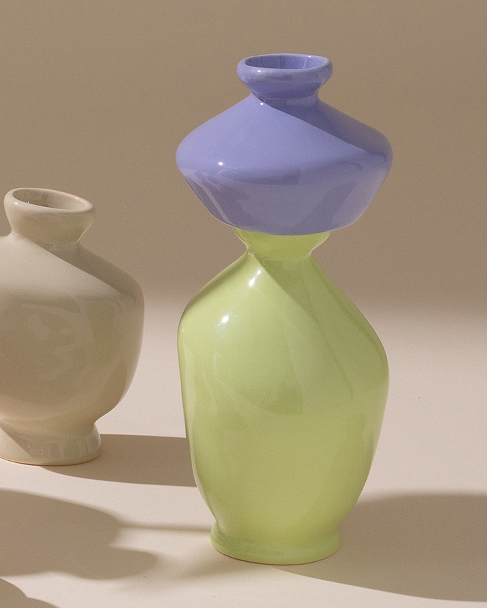 Mino - Set of 3 vases cornflower sand lime