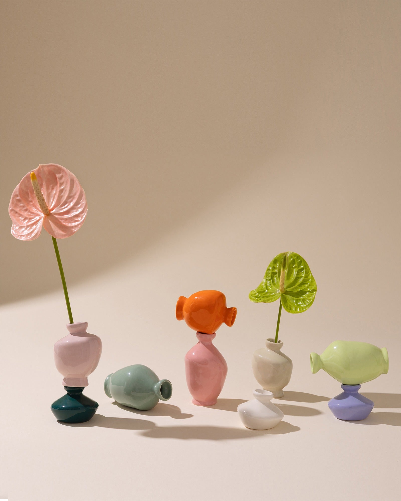 Mino - Set of 3 vases cornflower sand lime