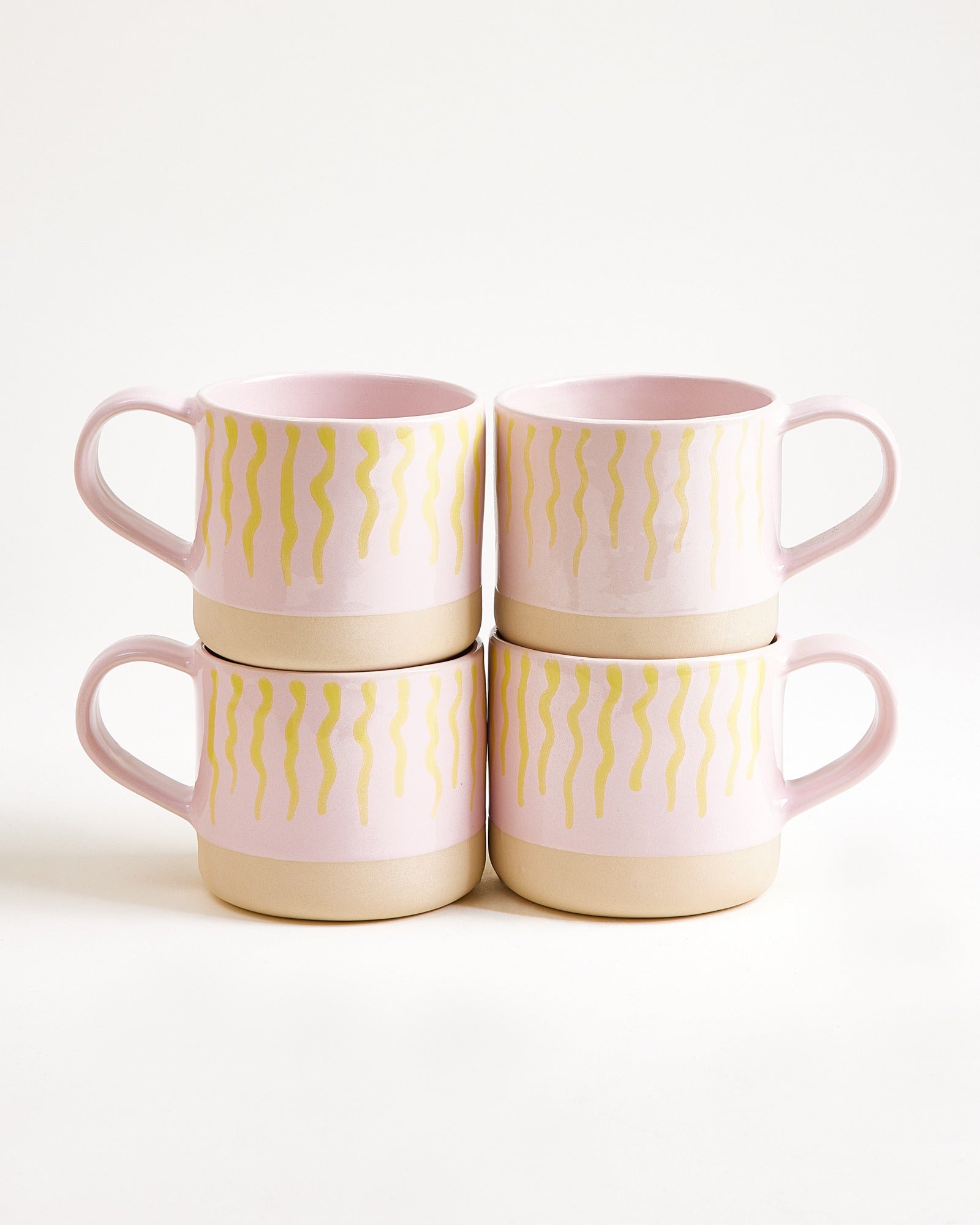 Nódoa Tasse groß gestreift rosa gelb 4er-Set