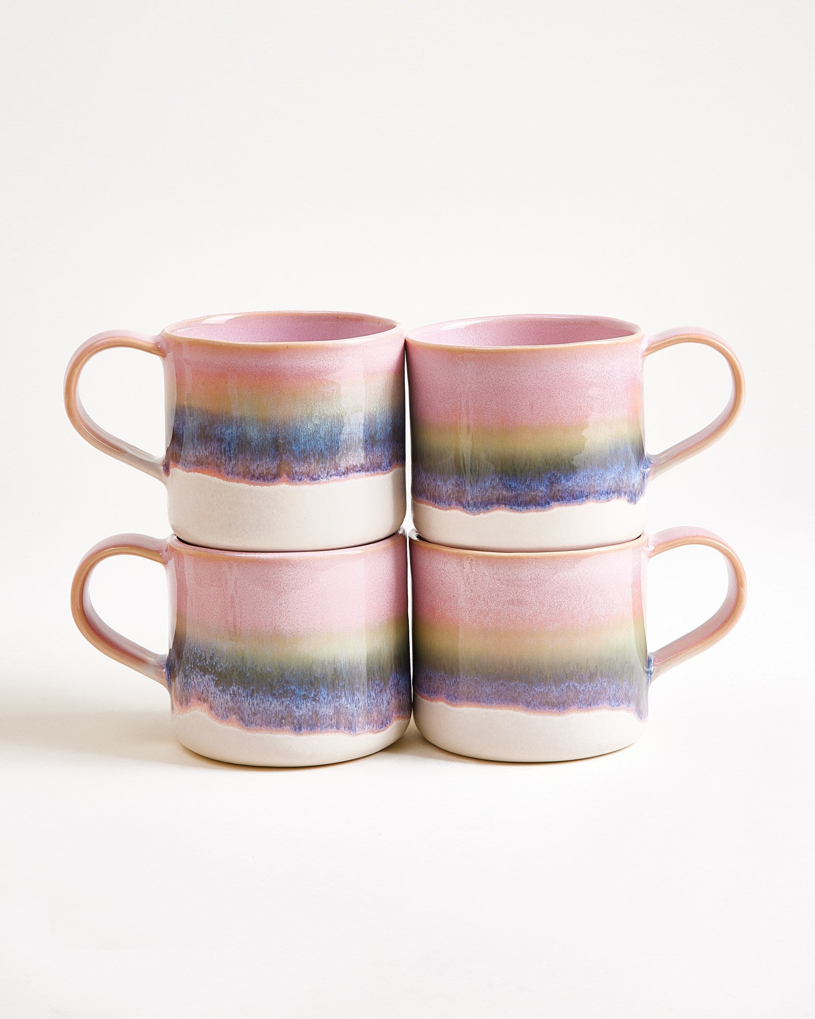 Nódoa- Set of 4 Mugs Pink Green dipped