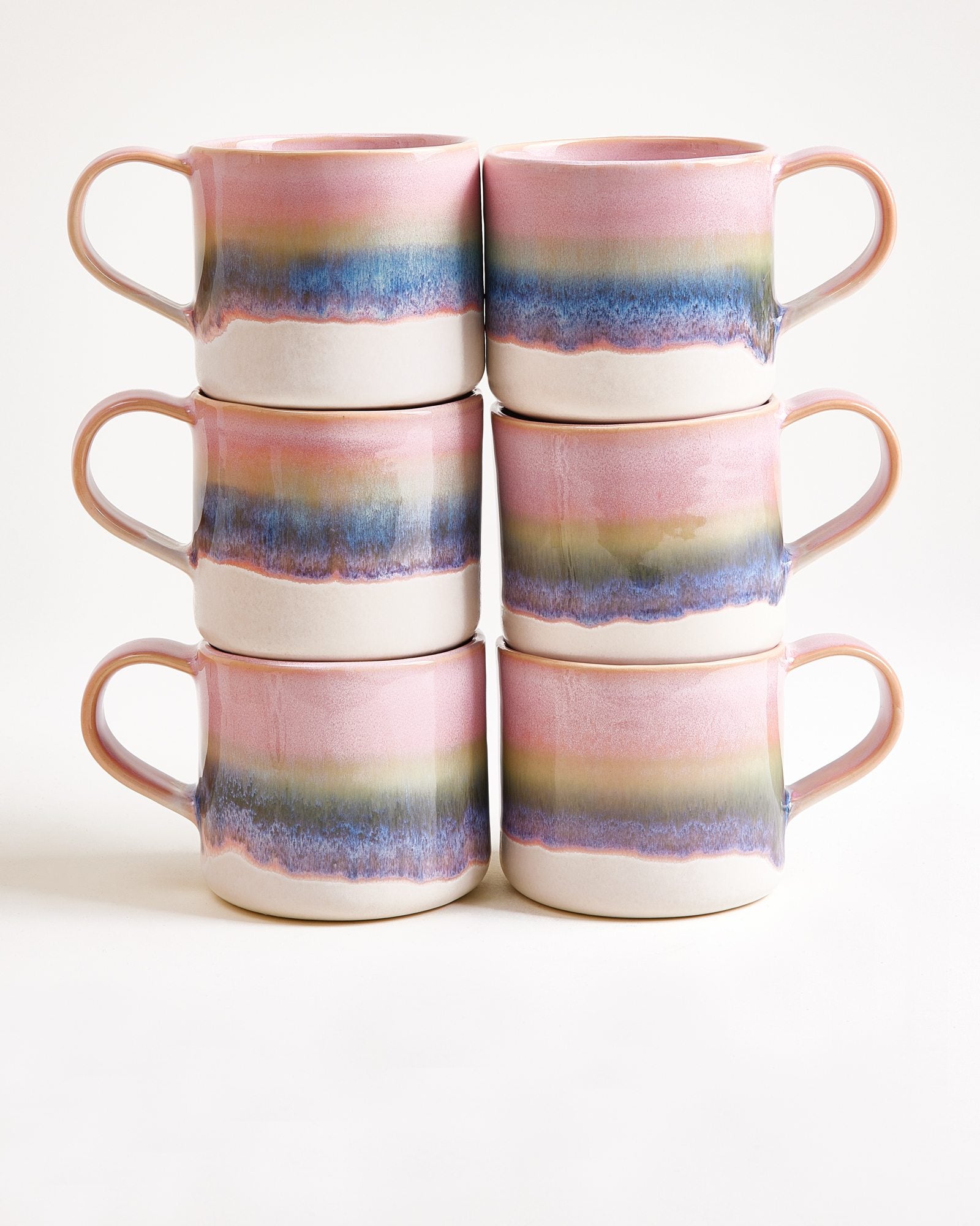 Nódoa - Set of 6 Mugs Pink Green dipped