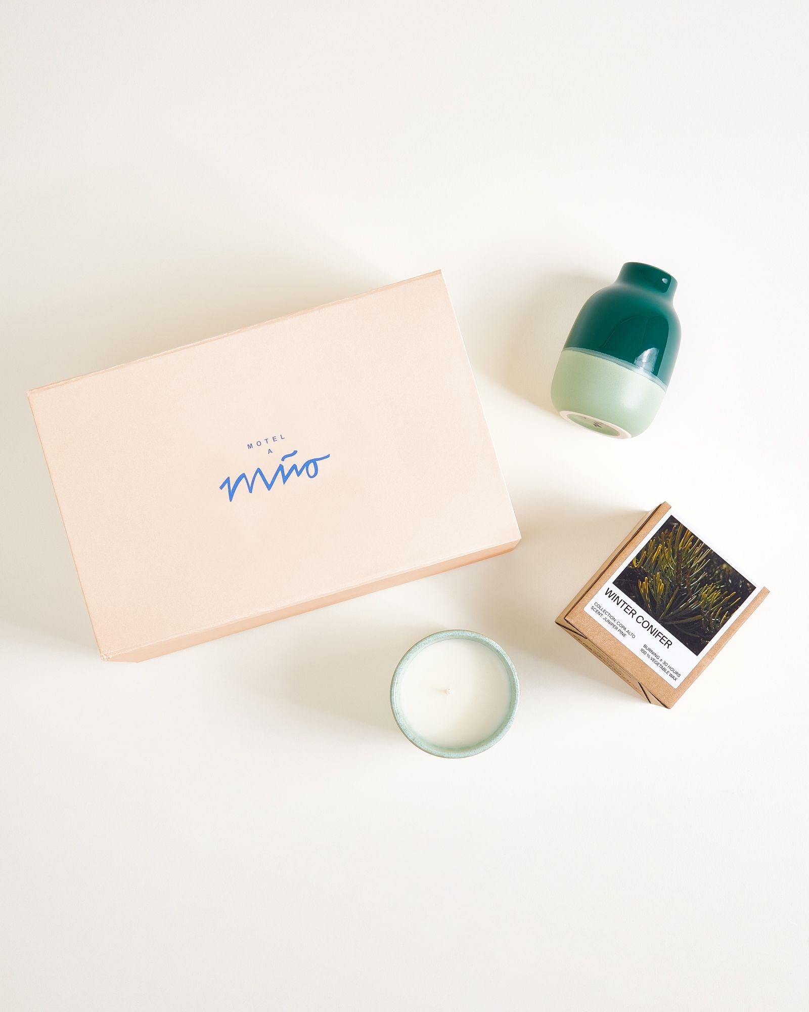 Geschenkset Nuno Copa Alto vaas S & geurkaars donkergroen mint 3-delig