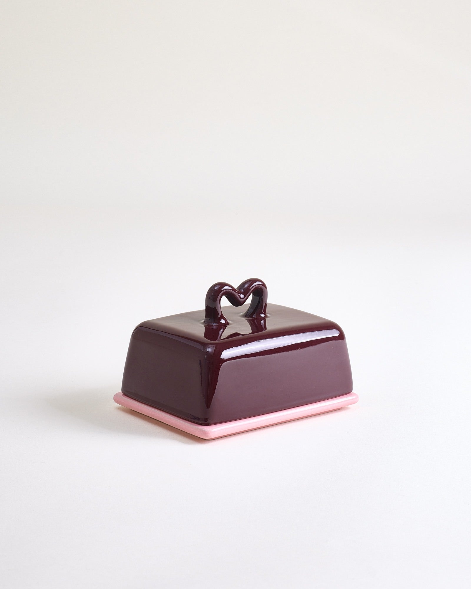 Seia - Butter dish Heart burgundy pink