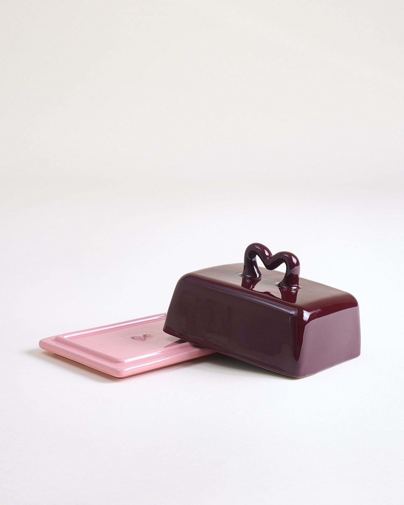 Seia - Butter dish Heart burgundy pink