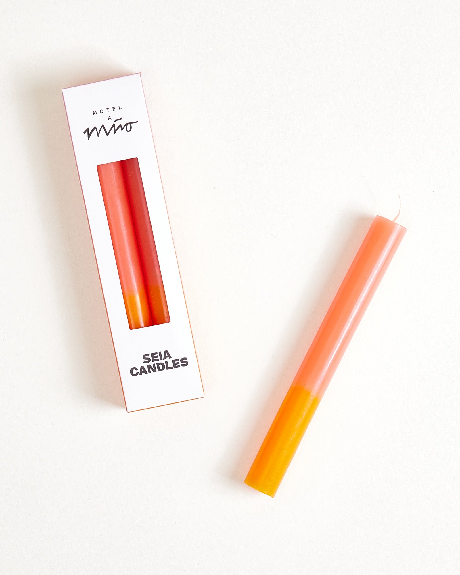 Seia set van 2 staafkaarsen oranje roze