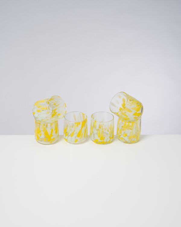Alegria - Set van 6 glazen kleine grote druppels geel