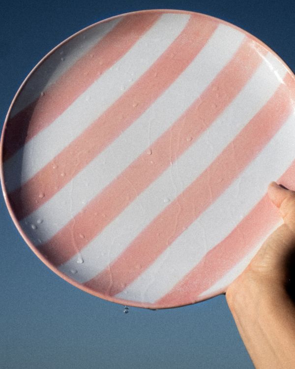 Costeira - Plate large pink white striped 2